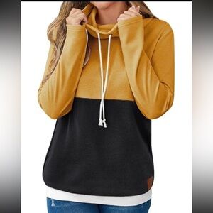 Gold and Black Colorblock Hoodie with Long Sleeves